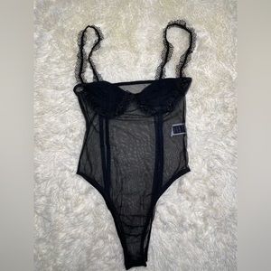 Black Lace detail mesh bustier body suite